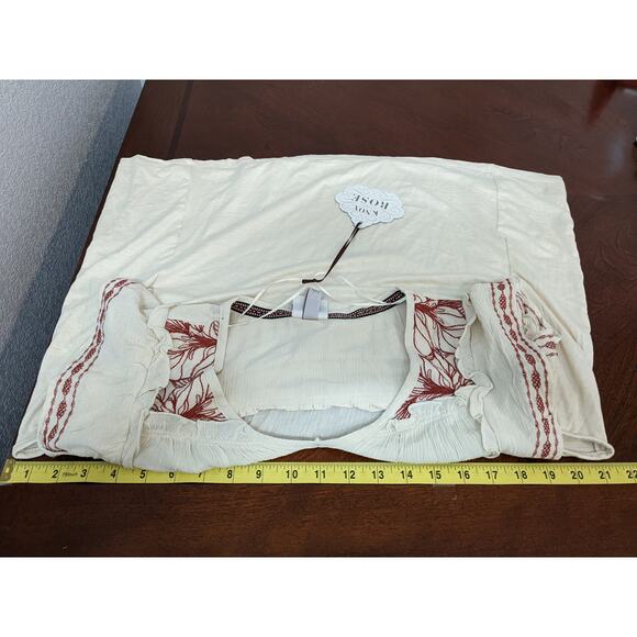 Knox Rose Embroidered Blouse S Cream Flutter Floral Ruffle Top Work Casual Drape - Picture 9 of 12